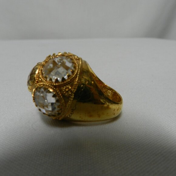 Rebecca Jewelry Glass Faux Diamond & Gold Domed large Ring made in Italy Size 7 - Picture 3 of 12